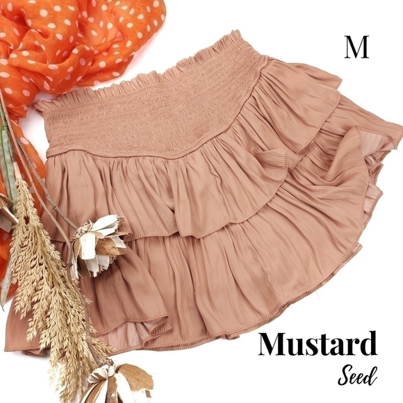 Mustard Seed Tan Ruffle Layered Skort Sz M - Picture 1 of 8